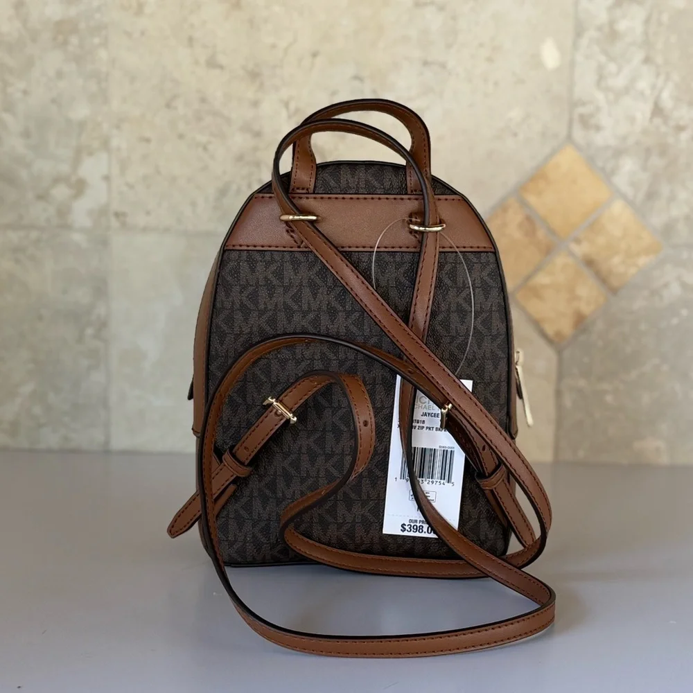 Michael Kors Brown Logo Mini Backpack with Dark Brown Trim